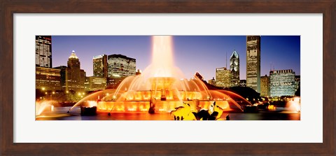 Framed Fountain lit up at dusk, Buckingham Fountain, Chicago, Illinois, USA Print