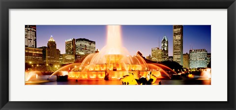 Framed Fountain lit up at dusk, Buckingham Fountain, Chicago, Illinois, USA Print