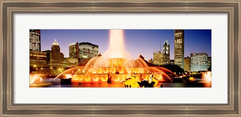 Framed Fountain lit up at dusk, Buckingham Fountain, Chicago, Illinois, USA Print