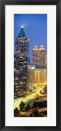 Framed Skyscrapers lit up at night, Atlanta, Georgia, USA Print