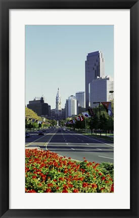 Framed Buildings in a city, Benjamin Franklin Parkway, Philadelphia, Pennsylvania, USA Print