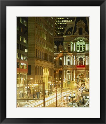 Framed Building lit up at night, City Hall, Philadelphia, Pennsylvania, USA Print