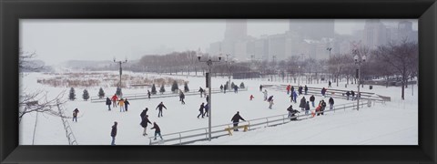 Framed Group of people ice skating in a park, Bicentennial Park, Chicago, Cook County, Illinois, USA Print