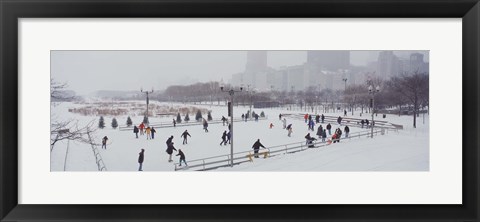 Framed Group of people ice skating in a park, Bicentennial Park, Chicago, Cook County, Illinois, USA Print