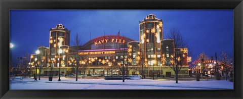 Framed Facade Of A Building Lit Up At Dusk, Navy Pier, Chicago, Illinois, USA Print