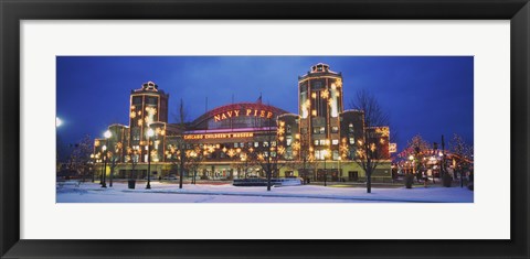 Framed Facade Of A Building Lit Up At Dusk, Navy Pier, Chicago, Illinois, USA Print