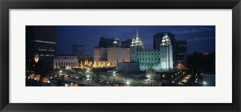 Framed Temple lit up at night, Mormon Temple, Salt Lake City, Utah, USA Print