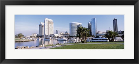 Framed Panoramic View Of Marina Park And City Skyline, San Diego, California, USA Print