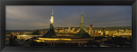 Framed Towers Illuminated At Dusk, Convention Center, Portland, Oregon, USA Print