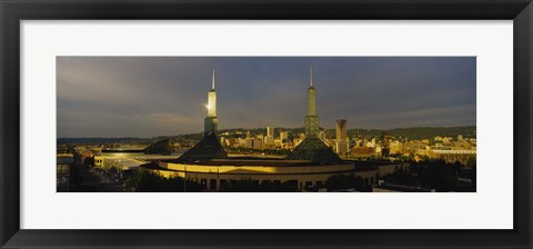 Framed Towers Illuminated At Dusk, Convention Center, Portland, Oregon, USA Print