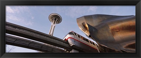 Framed Low Angle View Of The Monorail And Space Needle, Seattle, Washington State, USA Print