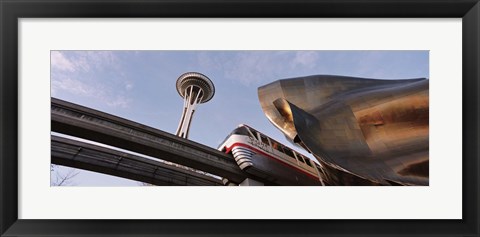 Framed Low Angle View Of The Monorail And Space Needle, Seattle, Washington State, USA Print