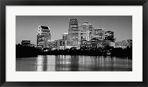 Framed USA, Texas, Austin, Panoramic view of a city skyline (Black And White) Print