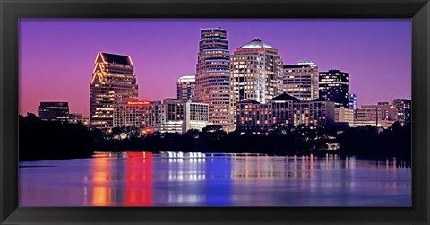 Framed USA, Texas, Austin, View of an urban skyline at night Print