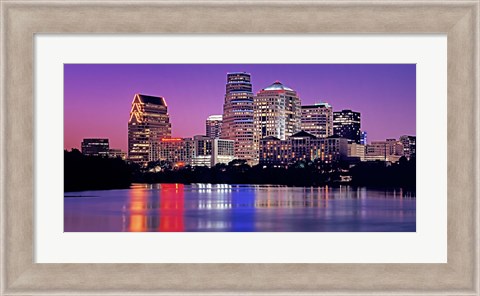 Framed USA, Texas, Austin, View of an urban skyline at night Print