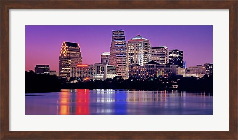 Framed USA, Texas, Austin, View of an urban skyline at night Print