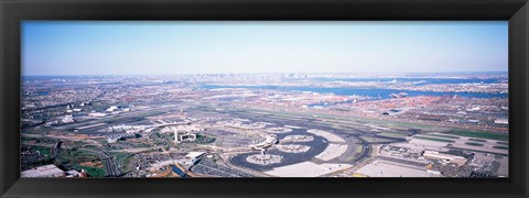 Framed USA, New Jersey, Newark Airport, Aerial view with Manhattan in background Print