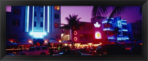 Framed Hotel lit up at night, Miami, Florida, USA Print