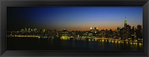 Framed City skyline at night, view of Manhattan from Long Island, New York City, New York State, USA Print