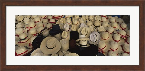 Framed High Angle View Of Hats In A Market Stall, San Francisco El Alto, Guatemala Print