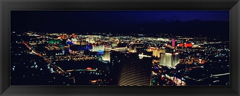 Framed High angle view of a city lit up at night, The Strip, Las Vegas, Nevada, USA Print