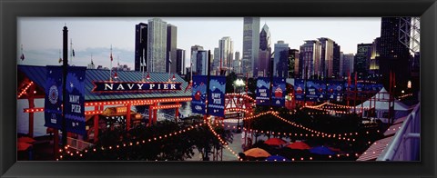 Framed Amusement Park Lit Up At Dusk, Navy Pier, Chicago, Illinois, USA Print