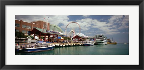 Framed Boats moored at a harbor, Navy Pier, Chicago, Illinois, USA Print