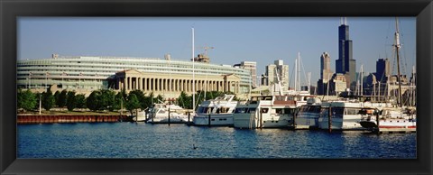 Framed Boats Moored At A Dock, Chicago, Illinois, USA Print