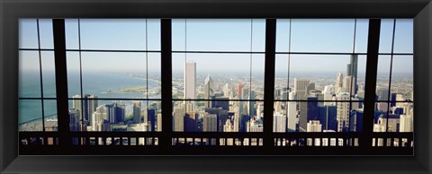 Framed High angle view of a city as seen through a window, Chicago, Illinois, USA Print