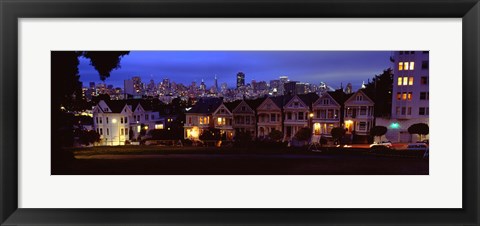 Framed Buildings Lit Up Dusk, Alamo Square, San Francisco, California, USA Print