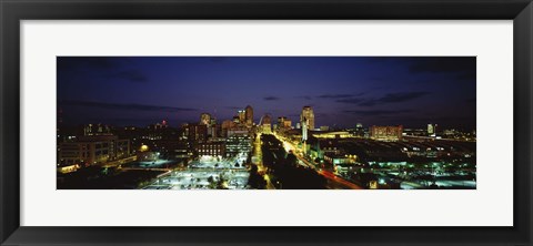 Framed High Angle View Of A City Lit Up At Dusk, St. Louis, Missouri, USA Print