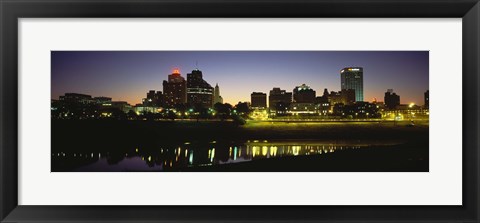 Framed Buildings At The Waterfront Lit Up At Dawn, Memphis, Tennessee, USA Print