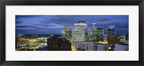 Framed Buildings Lit Up At Dusk, Minneapolis, Minnesota Print