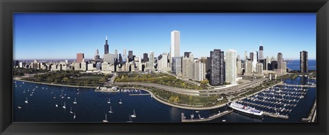 Framed Boats docked at a harbor, Chicago, Illinois, USA Print