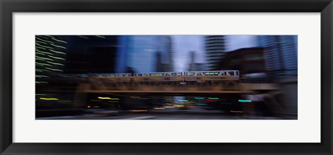 Framed Electric train crossing a bridge, Chicago, Illinois, USA Print