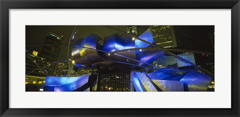 Framed Pavilion in a park lit up at night, Pritzker Pavilion, Millennium Park, Chicago, Illinois, USA Print