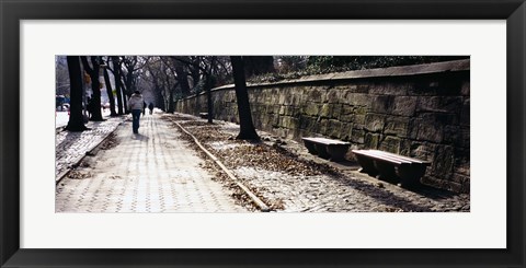 Framed Rear view of a woman walking on a walkway, Central Park, Manhattan, New York City, New York, USA Print