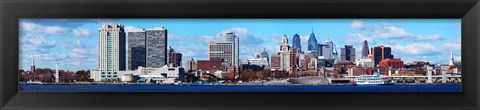 Framed Panoramic view of a city at the waterfront, Delaware River, Philadelphia, Pennsylvania, USA Print