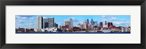 Framed Panoramic view of a city at the waterfront, Delaware River, Philadelphia, Pennsylvania, USA Print