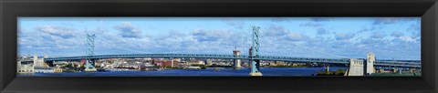 Framed Suspension bridge across a river, Ben Franklin Bridge, Delaware River, Philadelphia, Pennsylvania, USA Print