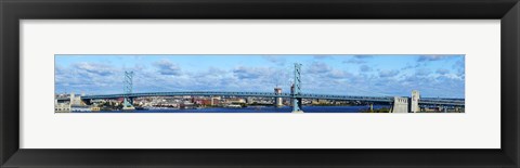 Framed Suspension bridge across a river, Ben Franklin Bridge, Delaware River, Philadelphia, Pennsylvania, USA Print