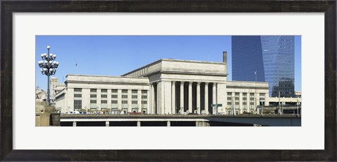 Framed Facade of a building at a railroad station, 30th Street Station, Schuylkill River, Philadelphia, Pennsylvania, USA Print