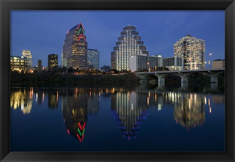 Framed Night view of Town Lake, Austin, Texas Print