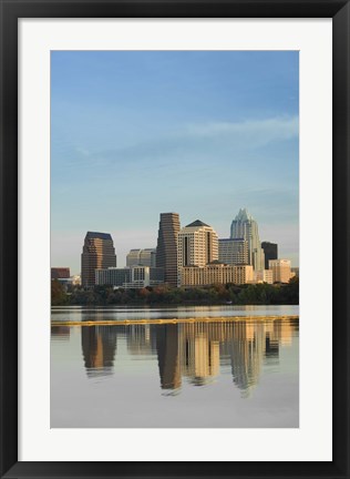 Framed Reflection of buildings in water, Town Lake, Austin, Texas Print