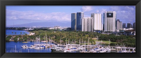 Framed Boats in Ala Wai, Honolulu, Hawaii Print