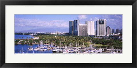 Framed Boats in Ala Wai, Honolulu, Hawaii Print