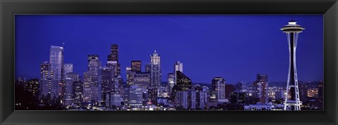 Framed Seattle Skyline at Night Print