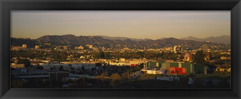 Framed High angle view of a city, San Gabriel Mountains, Hollywood Hills, City of Los Angeles, California, USA Print