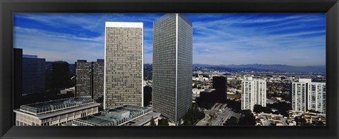 Framed High angle view of a city, San Gabriel Mountains, Hollywood Hills, Century City, City of Los Angeles, California, USA Print