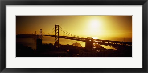 Framed High angle view of a suspension bridge at sunset, Bay Bridge, San Francisco, California, USA Print